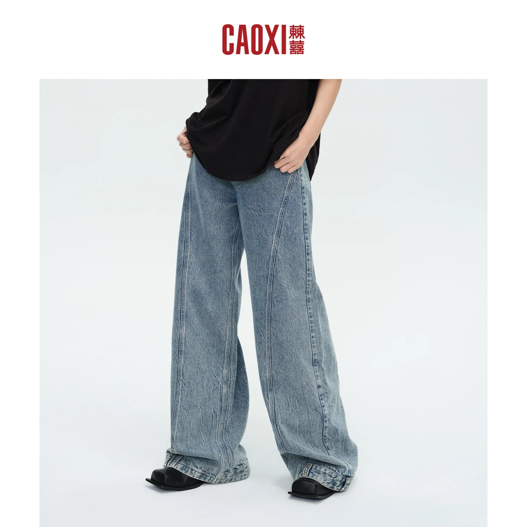 CAOXI㯥囍 原创蓝色直筒微喇牛仔裤春季新款显瘦水洗休闲裤女