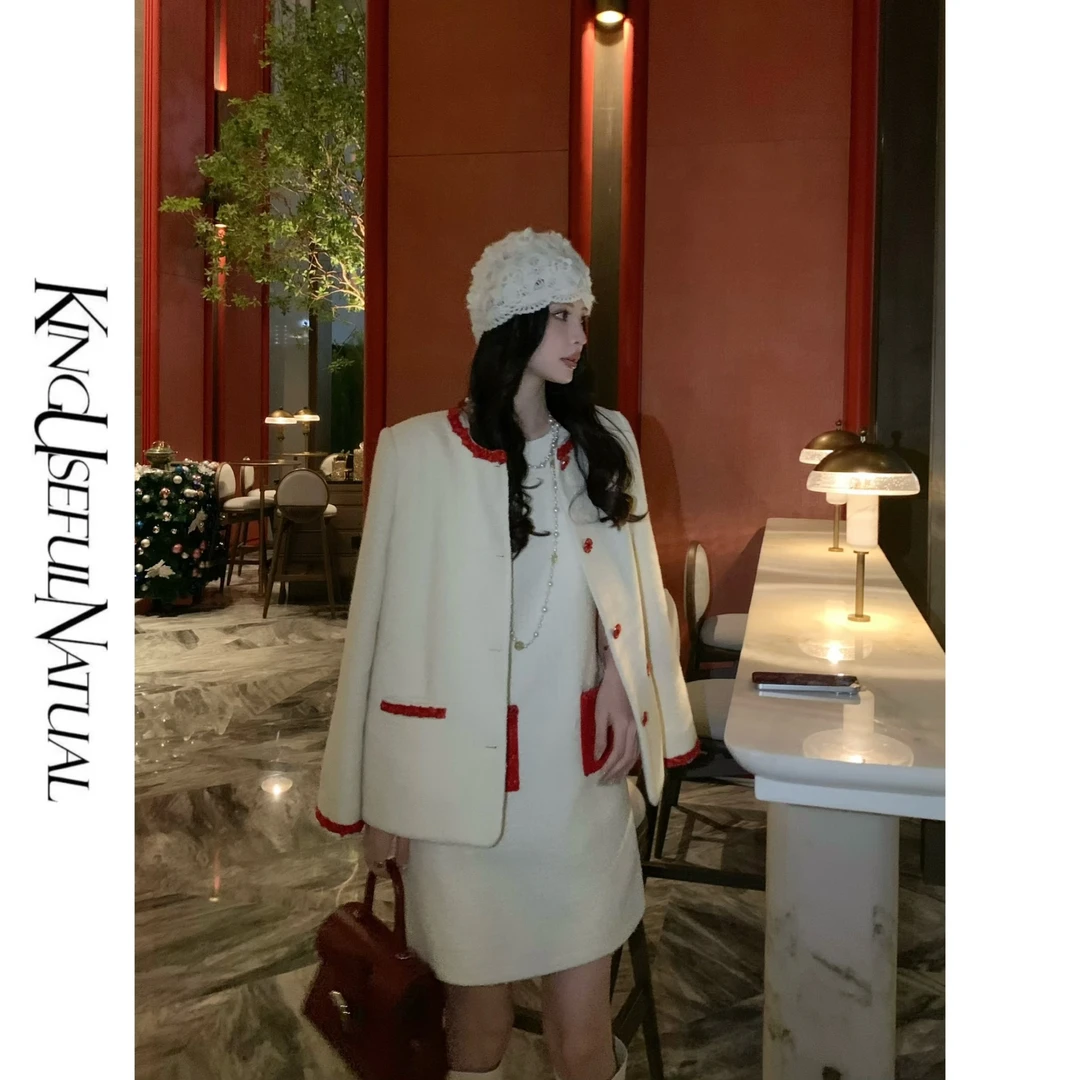 KUN【斯嘉丽】节日战袍 定制正红撞色口袋加厚羽绒服外套背心裙套装