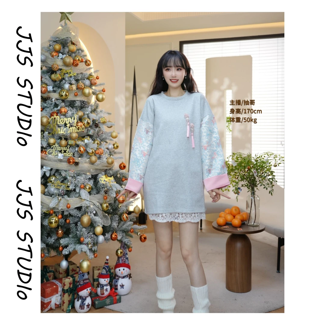 5053094『东方诗意』2025百搭新中式国风中长款宽松小众国潮卫衣