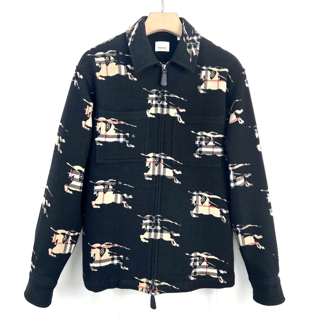 99新 BURBERRY/博柏利 s码/拼接战马满印羊毛外套/编码0149