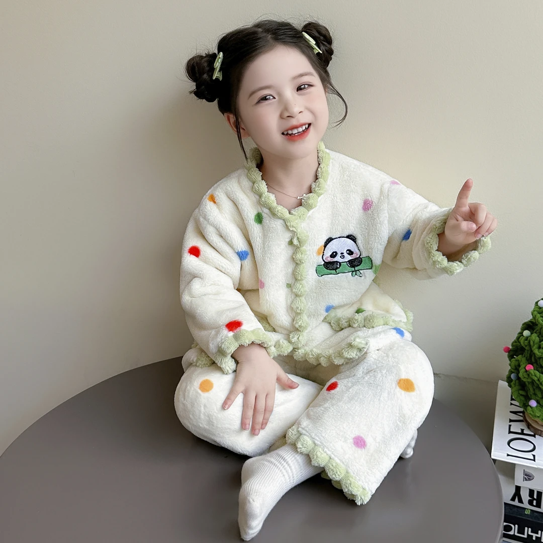 儿童秋冬款睡衣珊瑚绒女孩加厚2025新款宝宝法兰绒套装女童家居服