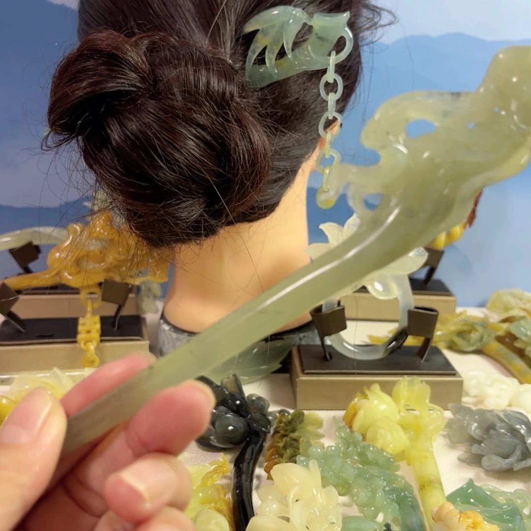 ****囡蛇纹石玉合金发饰