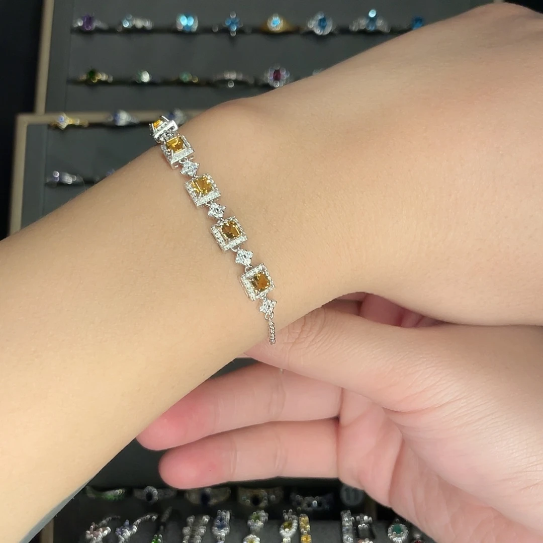 黄晶手链银S925镶嵌泡***?拍四份