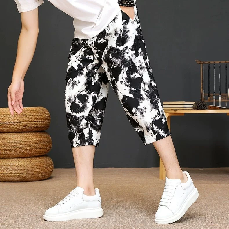 中国风大码运动潮流印花夏季薄款韩版沙滩裤休闲裤短裤潮七分裤