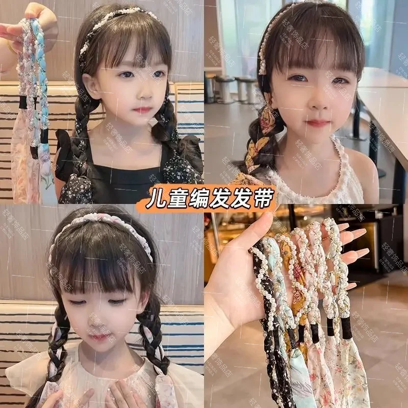 儿童编发丝带发箍百搭可爱碎花发带女孩绑发飘带一体头箍发卡头饰