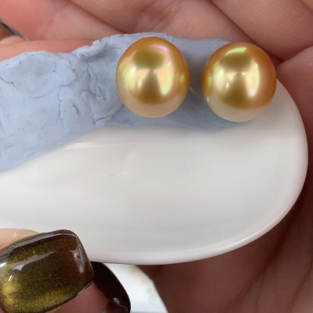 定制海水珍珠未镶嵌裸珠浓金彩虹12-13