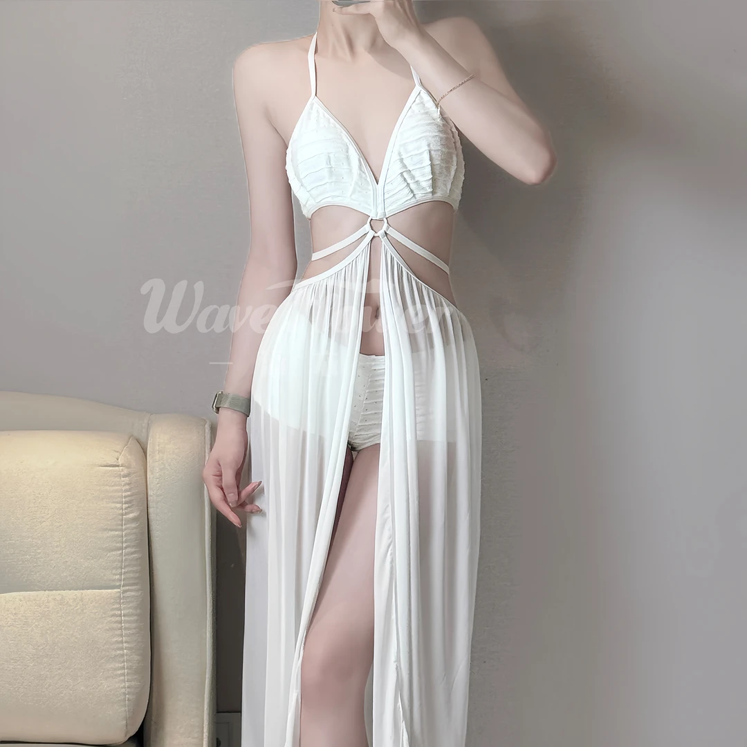 白色长裙大胸聚拢分体泳衣女两件套仙女范小胸平角性感度假高级感