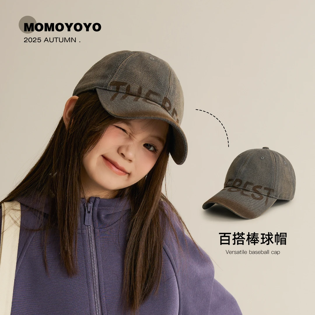 辰辰妈【脏脏帽】字母绣花复古拼接色球帽男女童鸭舌帽M196XM