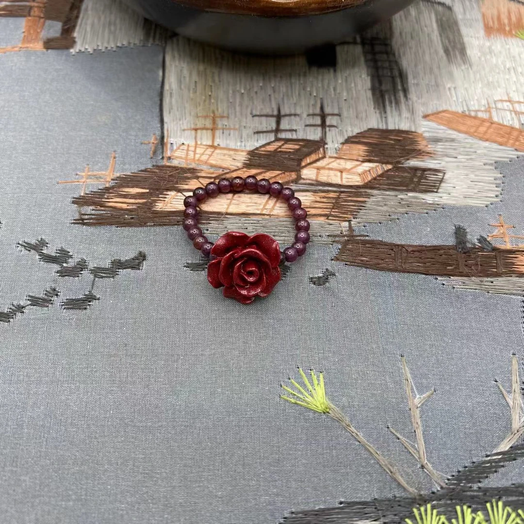 含辰砂工艺品【朱砂工厂】紫金砂设计款玫瑰花戒指爆款送礼