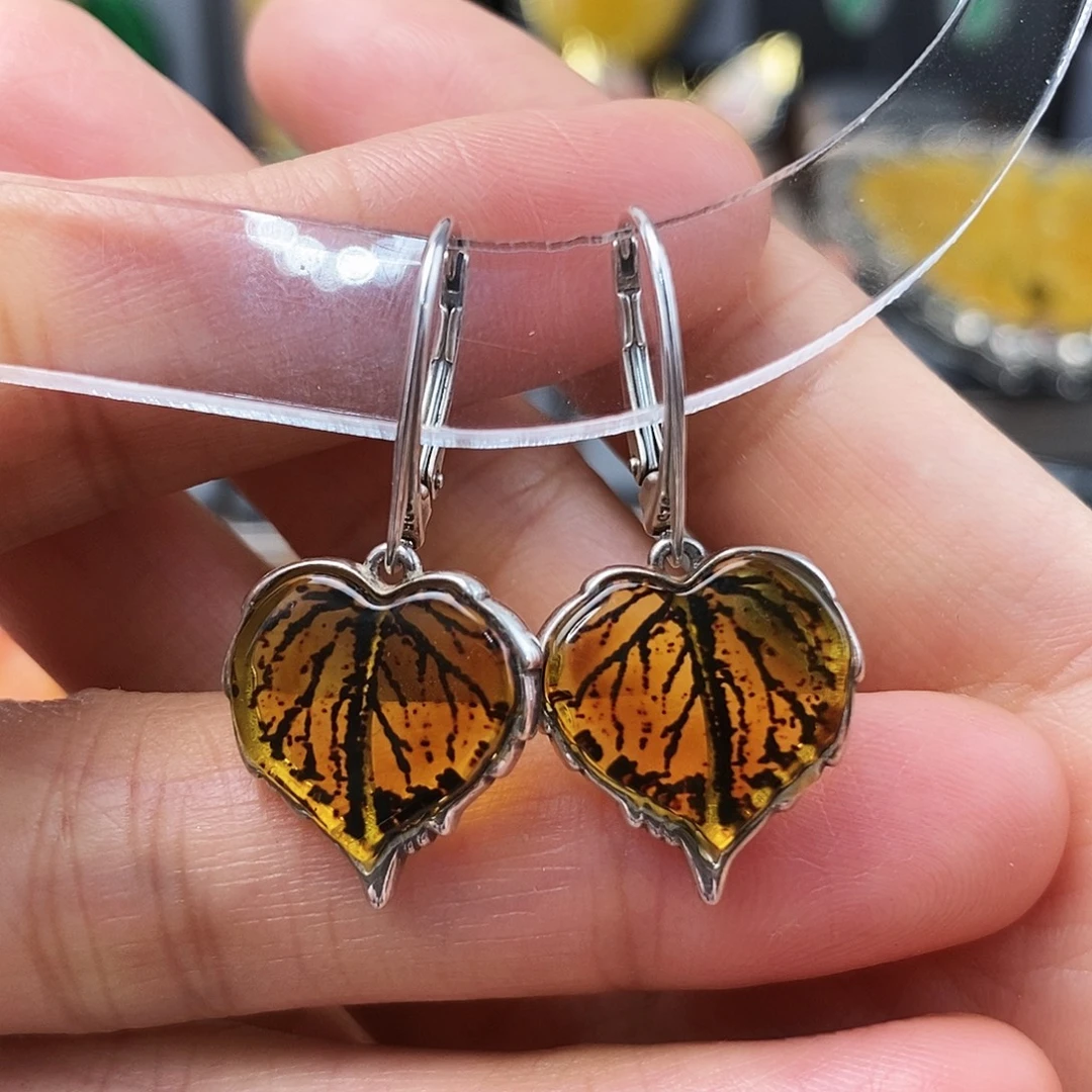 琥珀银S925镶嵌耳饰耳环