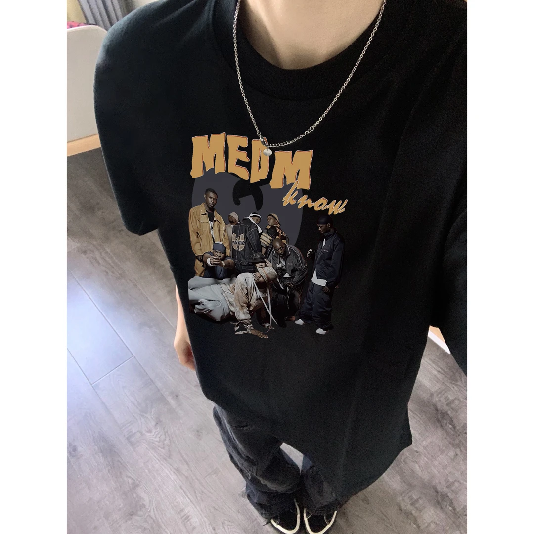 ME DMKNOW国潮纯棉重磅复古印花欧美短袖小众ins夏季休闲t恤男女