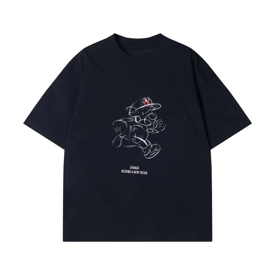 夏季新款时尚个性美式卡通人物印花圆领短袖T恤百搭潮流情侣上衣