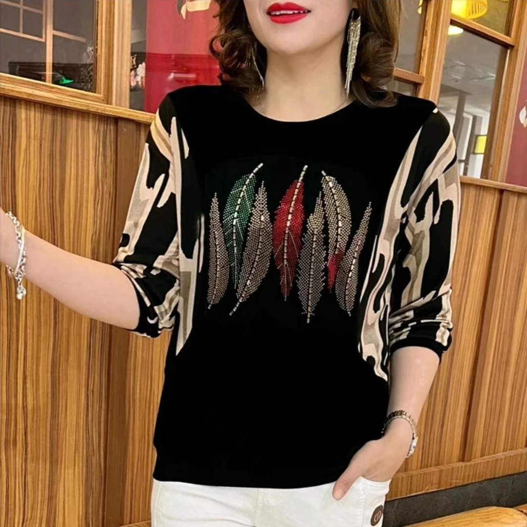 C068长袖女士夏季新款中老年妈妈大码洋气减龄小衫内搭上衣