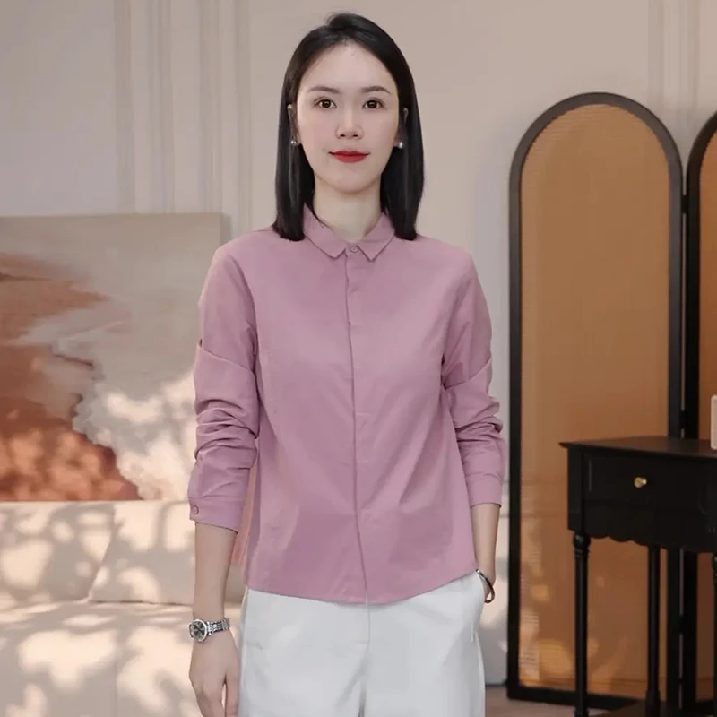 极简风洋气休闲减龄衬衫女2025年秋冬新款宽松显瘦单排扣翻领上衣
