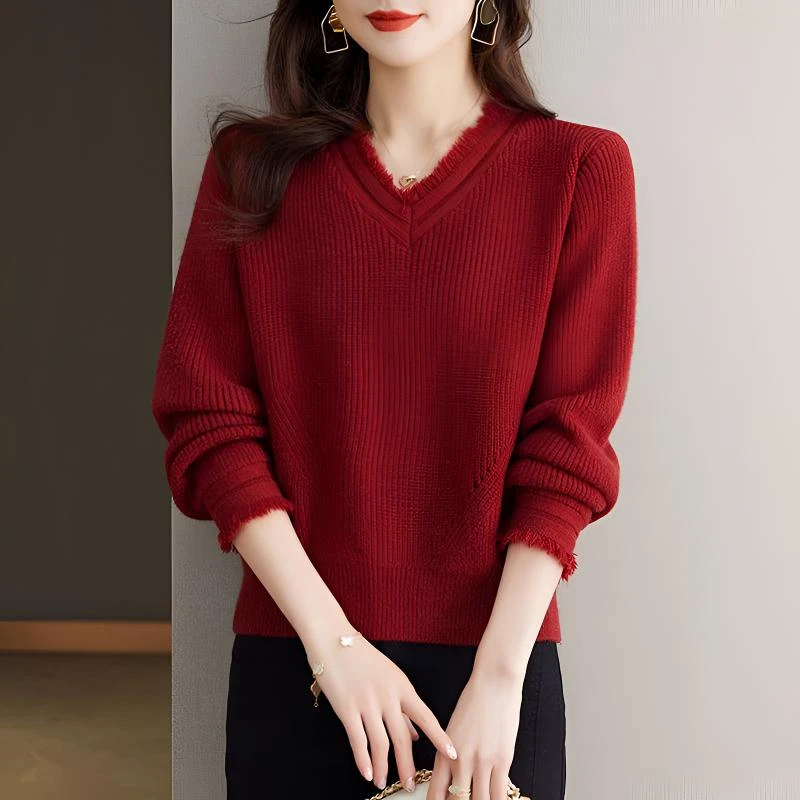 鸡心领流苏短款毛衣女秋冬新款洋气时尚宽松打底衫内搭外穿针织衫