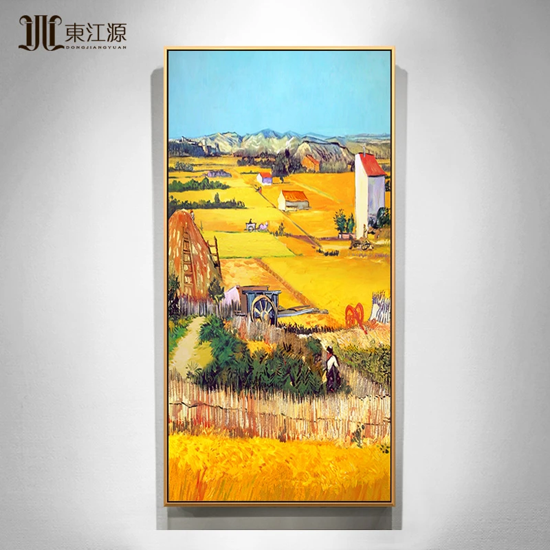 手绘油画梵高名画风景丰收欧式客厅挂画美式餐厅玄关装饰画竖版