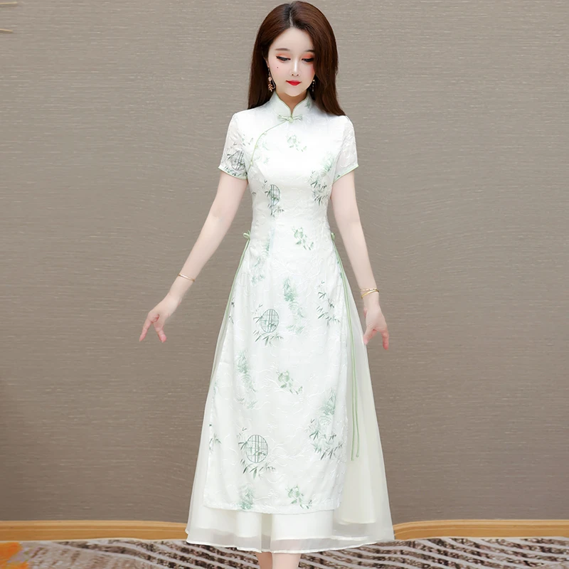 连衣裙裙子气质夏季复古中国风女装显瘦小个子时尚中长款修身日常