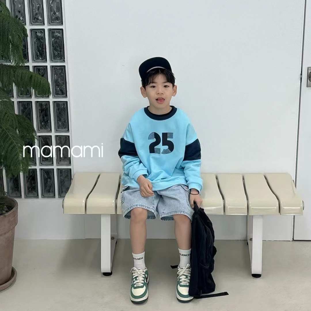 韩国星宝家25春季中大童上衣男女童宽松数字长袖卫衣