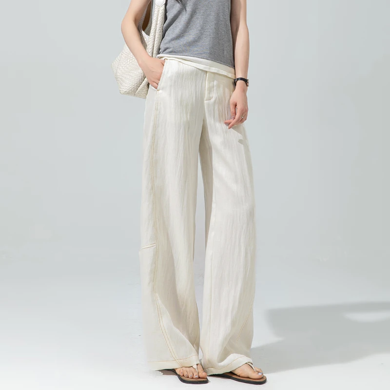亚麻阔腿裤女2025新款冰丝直筒裤女夏薄款宽松麻本裤休闲显瘦长裤