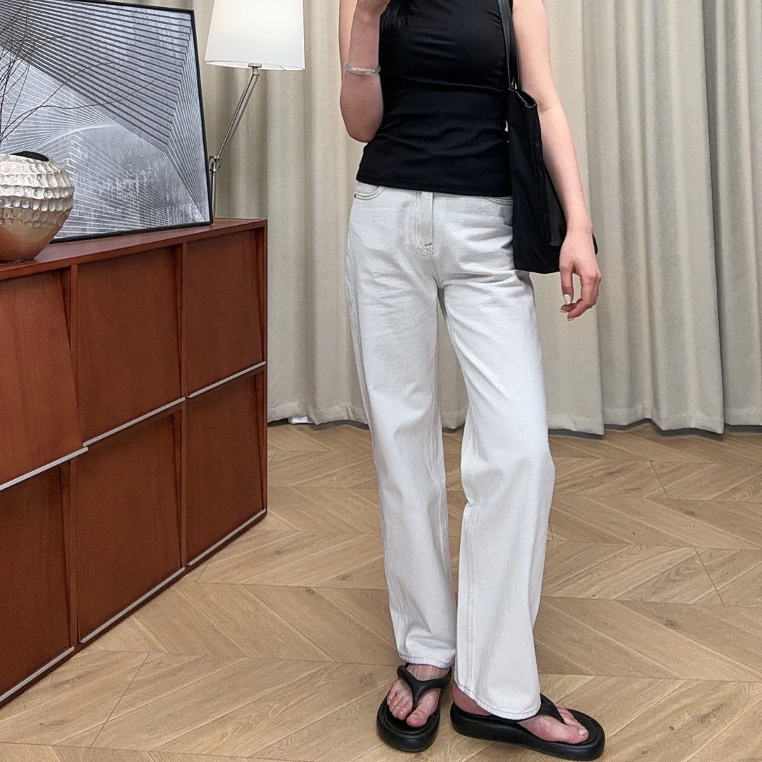 【黑标进口系列】P-8272春季彩尾纱棉白牛阔腿直筒裤高腰休闲牛仔裤