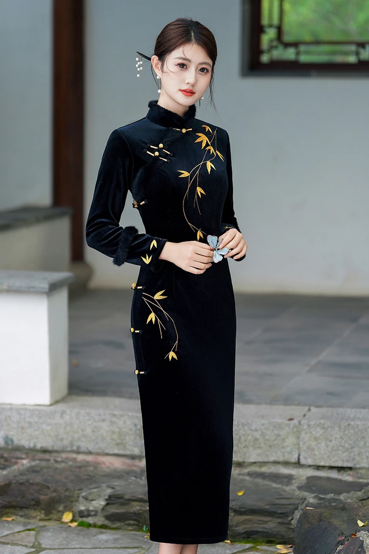 【25冬款】子默 精致改良旗袍复古连衣裙定位花旗袍冬款加绒旗袍