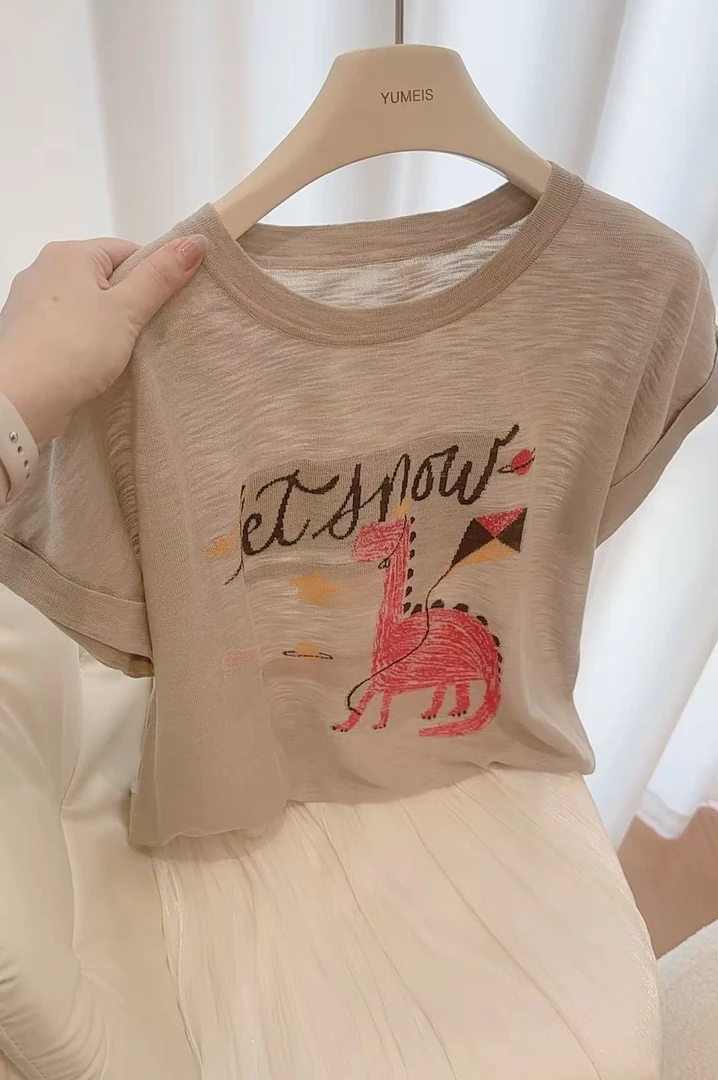 丽丽家~恐龙杏短袖时尚休闲百搭女士夏季圆领上衣536