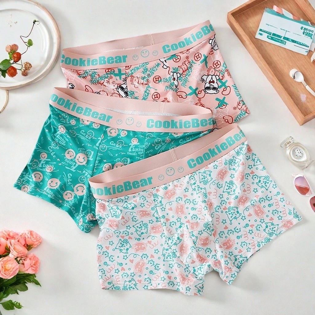 夏季新款撞色多巴胺男士男孩内裤冰丝无痕可爱平角裤个性短裤