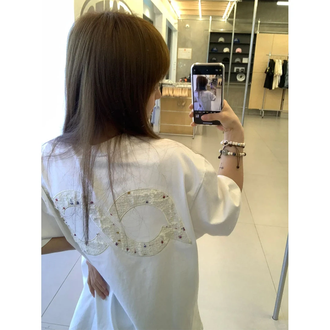 美式潮牌刺绣设计感白色短袖t恤女夏季宽松休闲时尚慵懒上衣