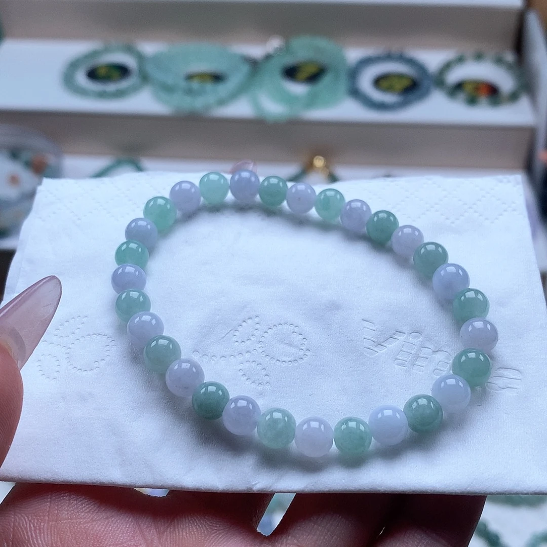 翡翠未镶嵌手串春彩6.0