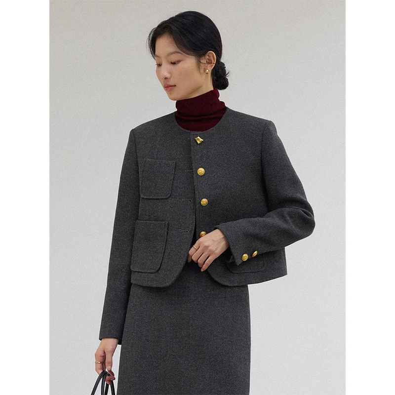 素典年中清仓【2409】小香风短款毛呢外套韩系高级感秋冬