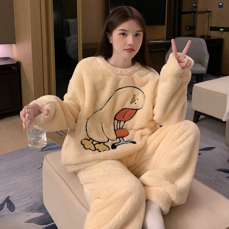 睡衣女大童珊瑚绒秋冬款加绒加厚12初中学生13可爱15岁女孩家居服