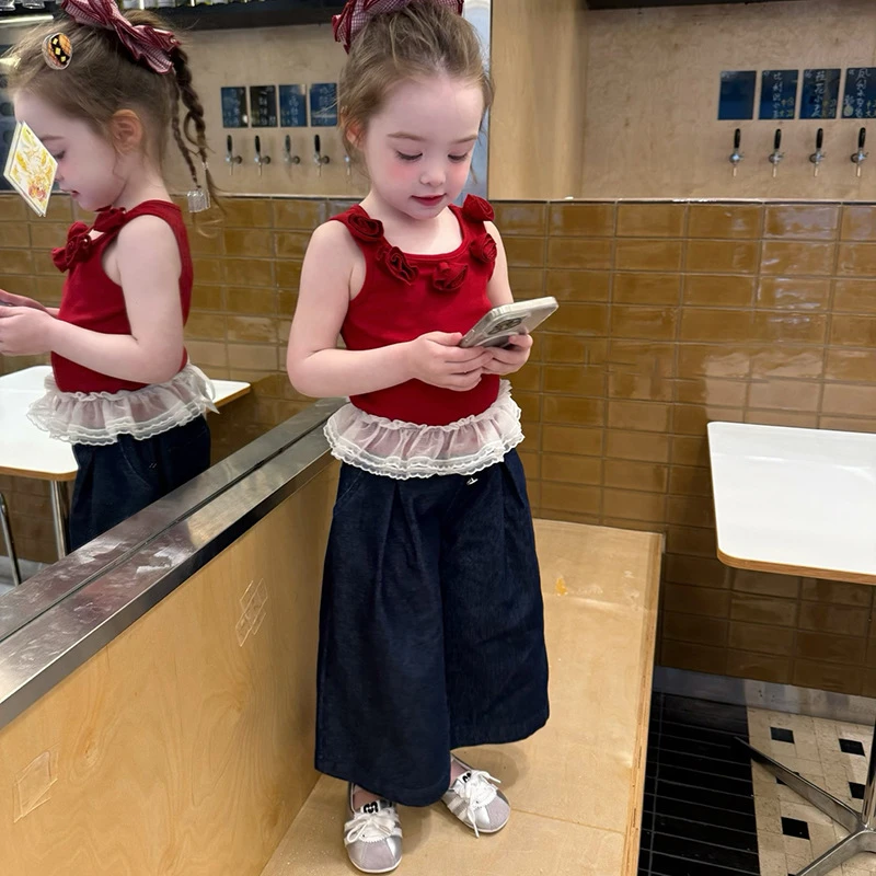 R25105新款女童潮可爱花朵背心百搭宽松