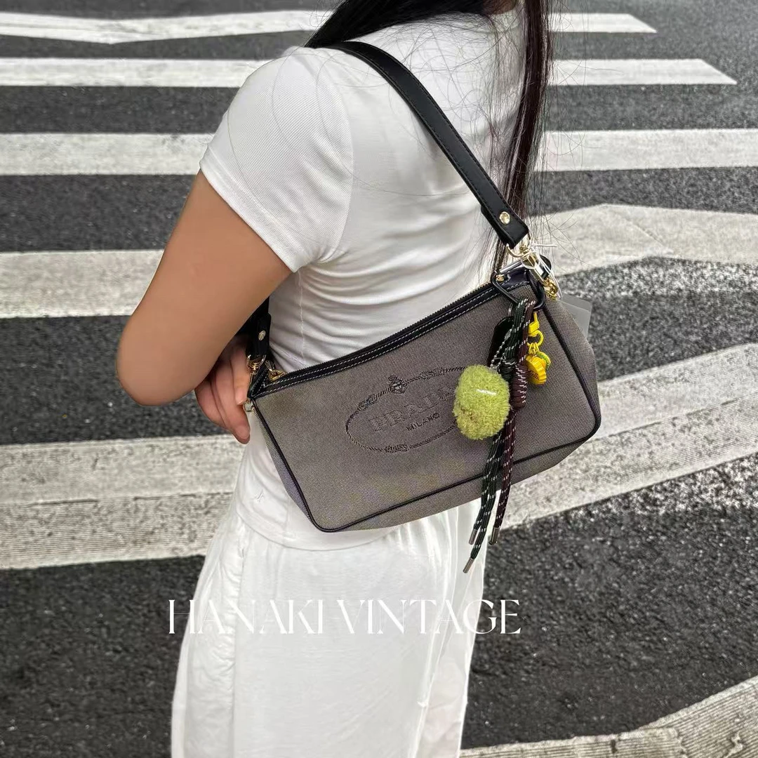 95新 Prada/普拉达 花绮中古/Prada牛仔刺绣单肩包