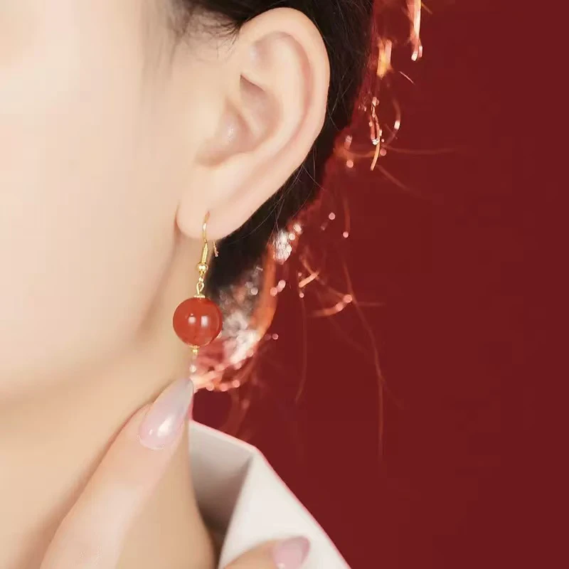 时尚百搭 复古 红豆耳坠耳环-YQ-2A