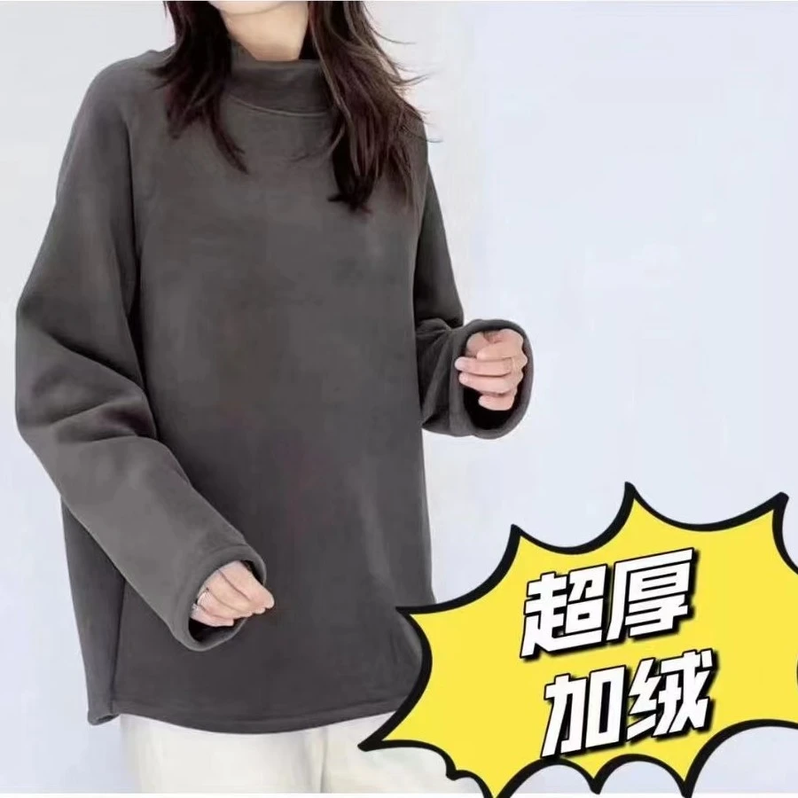 范范家【拉飞羊绒】加大版韩系加厚奥粒绒插肩袖防风T恤23118