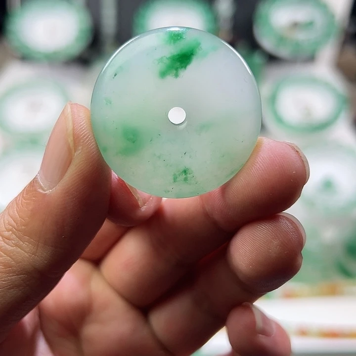 石英质玉未镶嵌吊坠(赠链)冰飘花平安扣吊坠