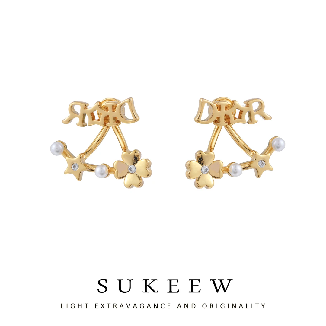 SUKEEW/酥可 镀k金 气质小众字母幸运草百搭耳环268204