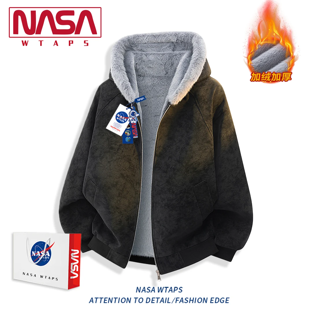 NASA WTAPS美式高级感毛领男款棉服秋冬季休闲加绒加厚保暖外套男