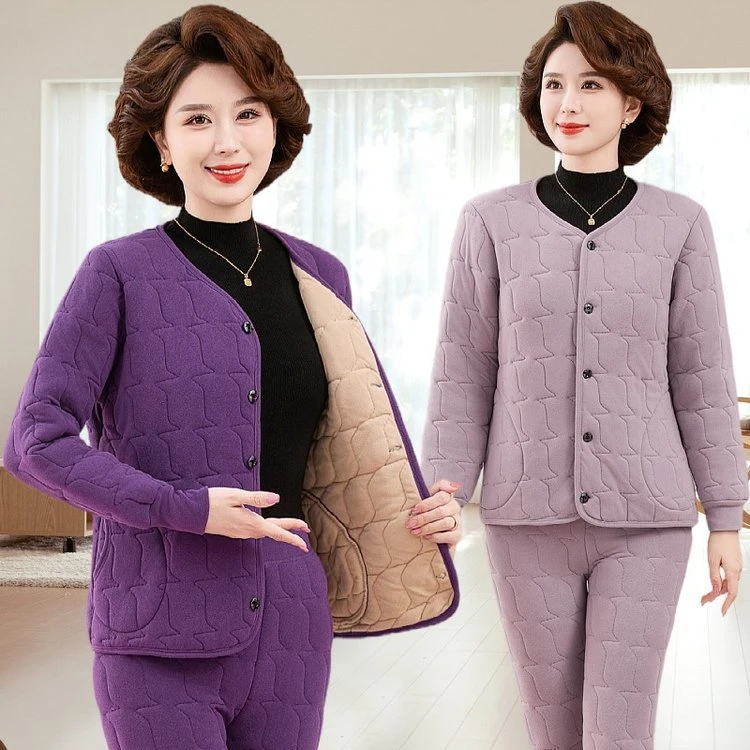中老年人秋冬保暖衣女冬季妈妈装加绒特厚打底衫老人保暖内衣套装