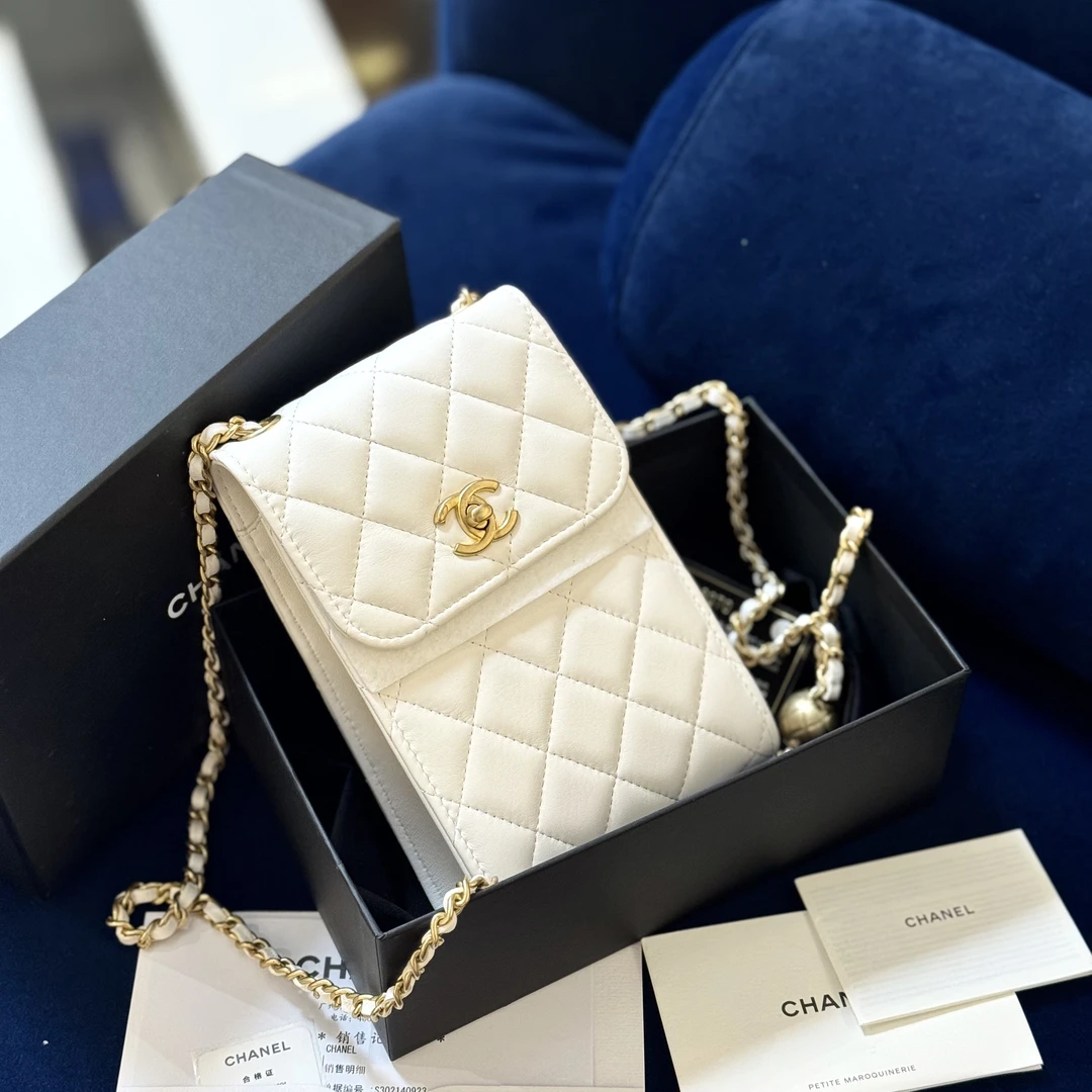 99新 Chanel/香奈儿  白金小金球手机链条单肩包