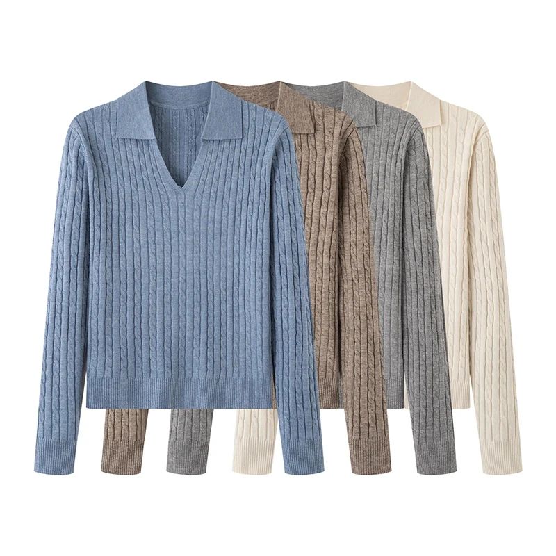 MM商场同款2025秋款气质简约POLO领慵懒风绞花针织衫毛衣女4101