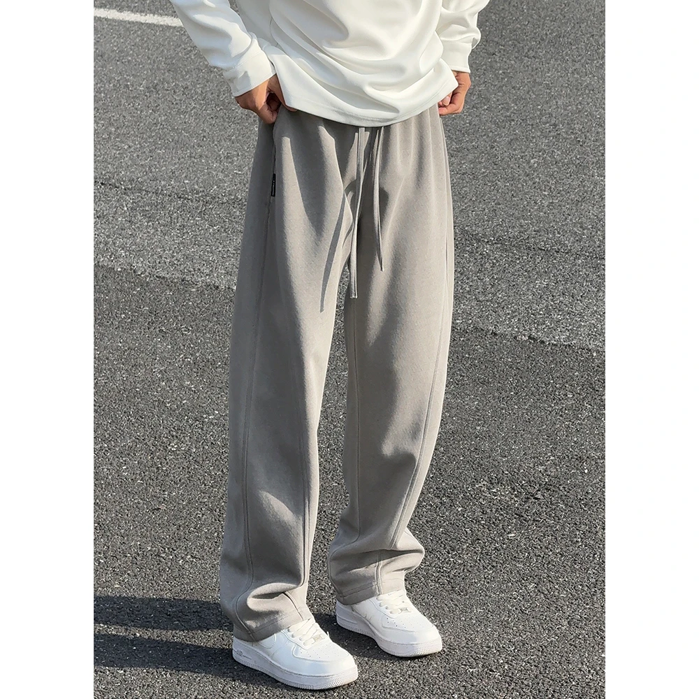 水洗月岩灰阔腿重磅卫裤男裤子春秋垂坠感运动裤男休闲裤弯刀男裤