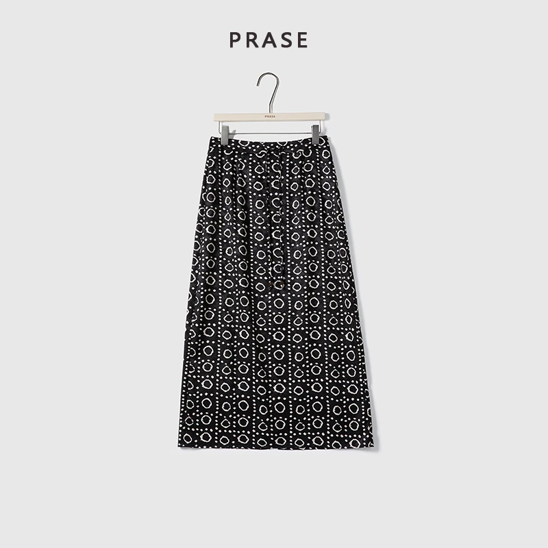 PRASE·噜【小春和】微胖轻奢设计款夏女后开叉印花直筒半裙PR506S10
