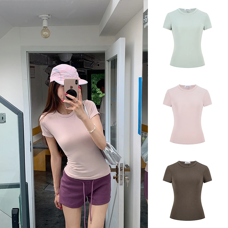 Moses Queen/魔西女王2025新款软糯正肩短袖T恤圆领设计修身上衣