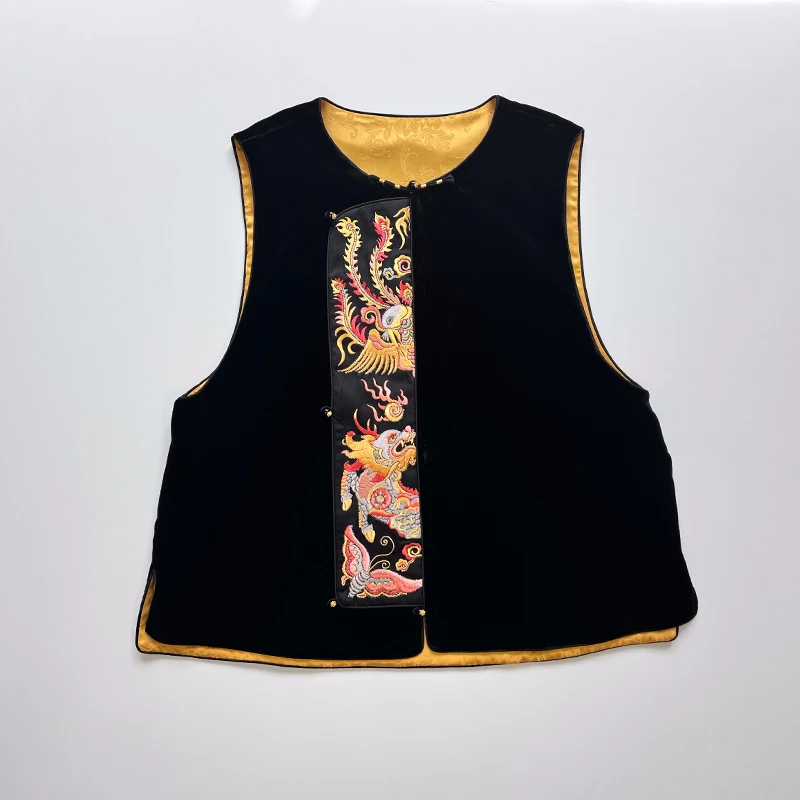 拉贝碧 凤翔 桑蚕丝金丝绒 立体刺绣苗绣 双面穿马甲