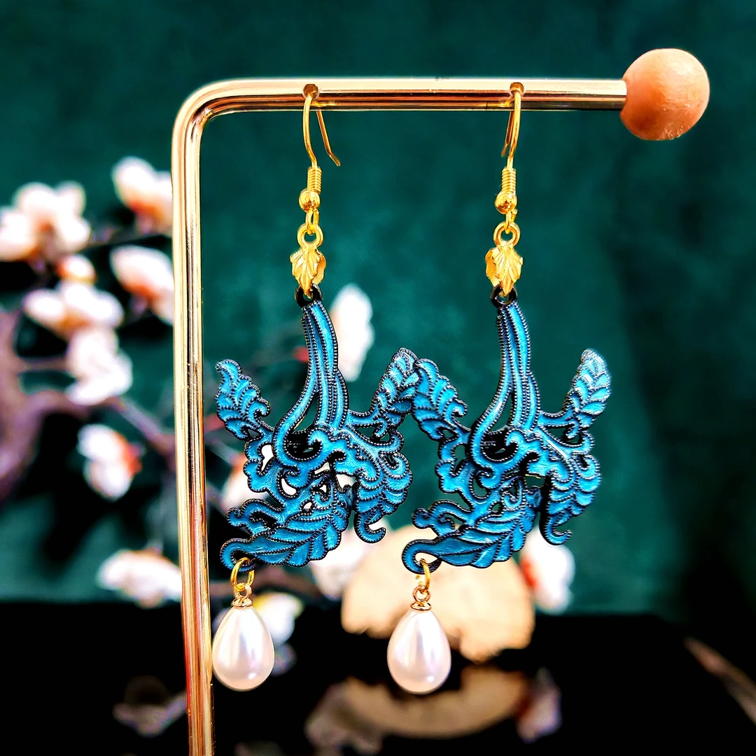 多吉米青苑鸾辞复古新中式原创耳环耳夹配汉服旗袍