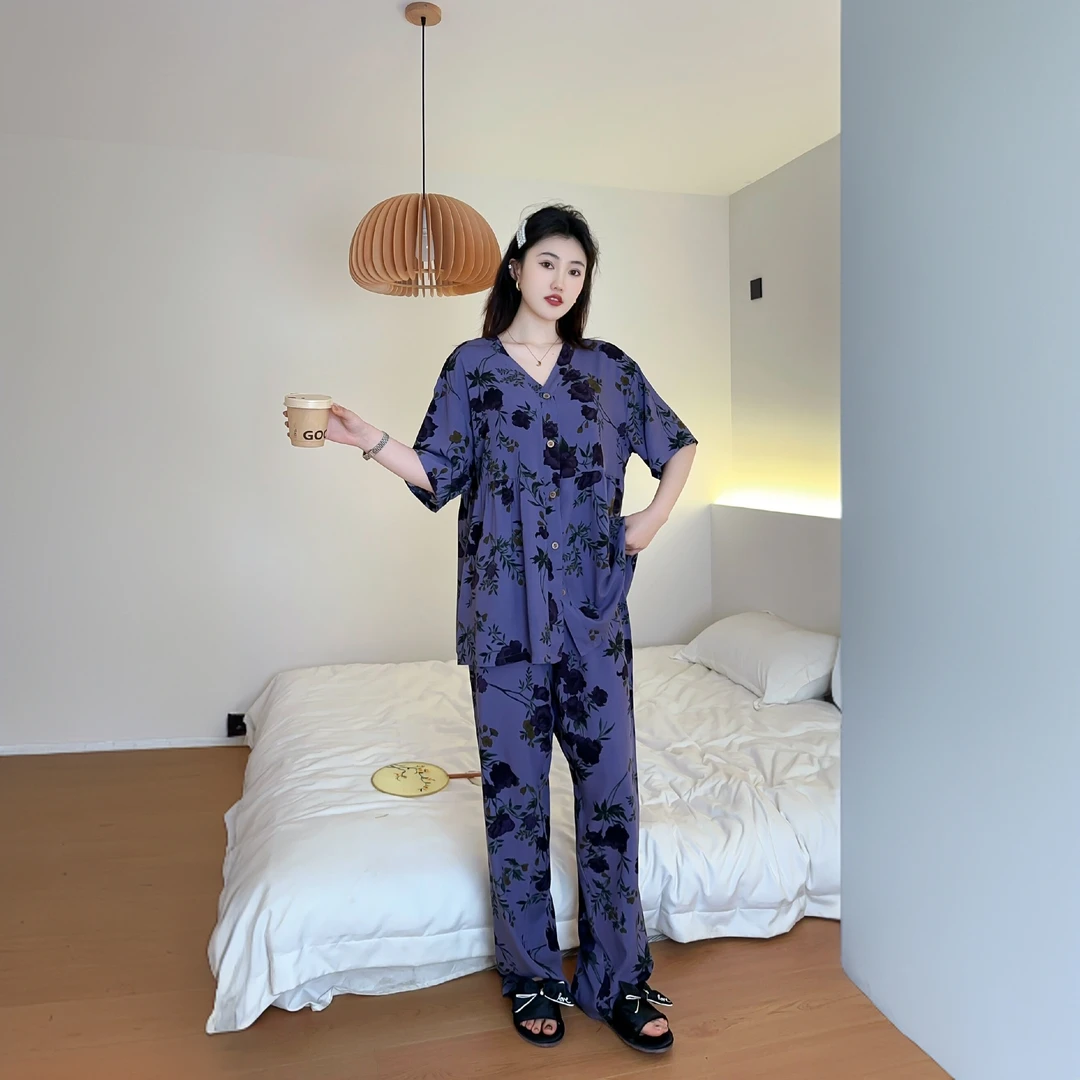 2025新款动物熊猫舒适大码透气薄款宽松印花甜美家居服套装1505
