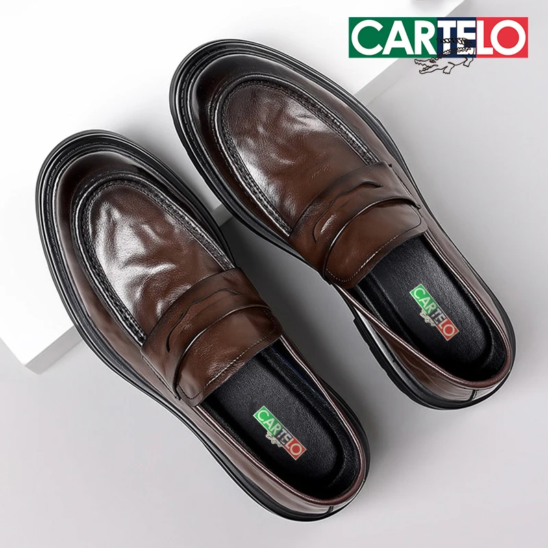 CARTELO/卡帝乐鳄鱼男鞋轻奢网红加绒上班通勤开车男士皮鞋乐福鞋