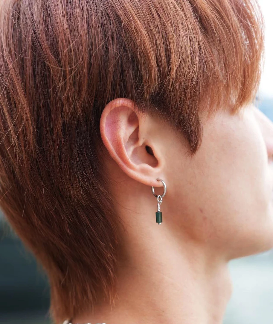 钛钢耳饰 天然危料小方牌耳钉耳夹潮流简约男生日韩几何耳坠