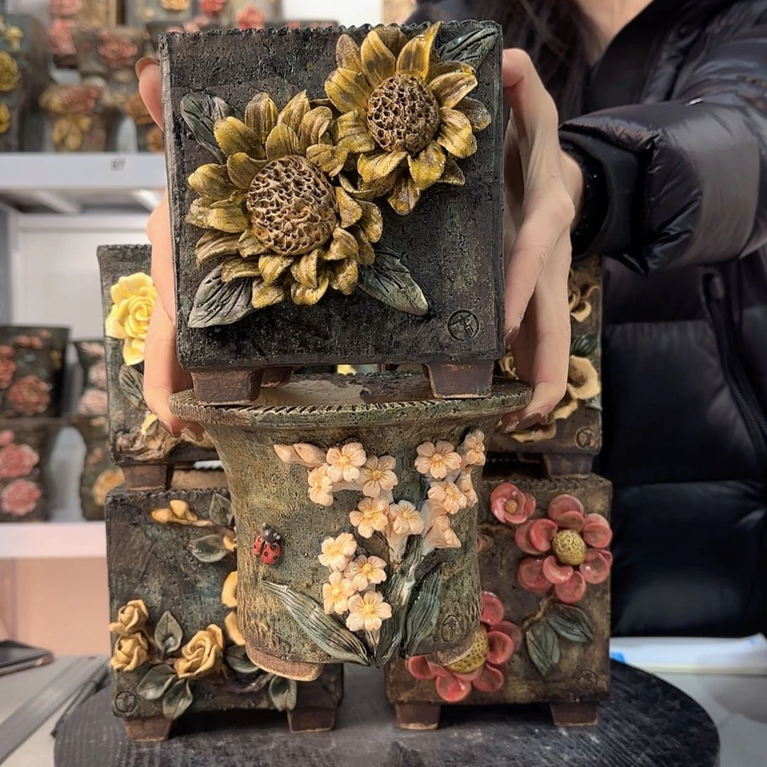 红陶画*青默花器花盆